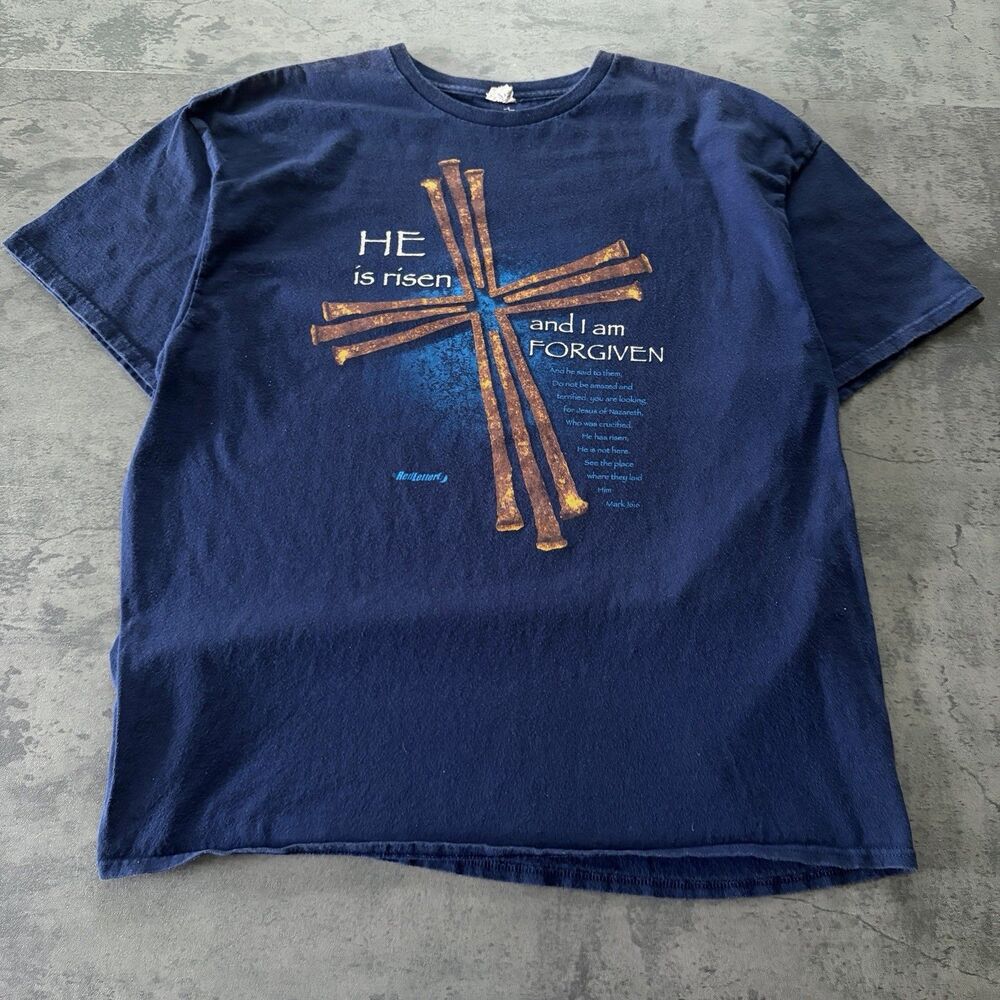 VTG Y2K Mark 16:6 He Has Risen and I am Forgiven Jesus T-Shirt Adult XXL USA